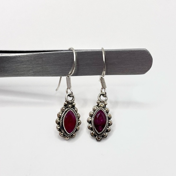2 CT Marquise Cut Genuine Ruby Vintage 925 Sterling Silver Dangle Earrings - Picture 2 of 3